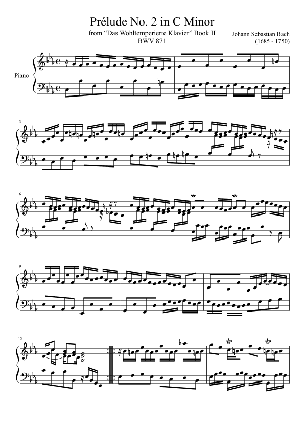 Prelude No. 2 BWV 871 in C Minor (arr. Zachary Corbett)