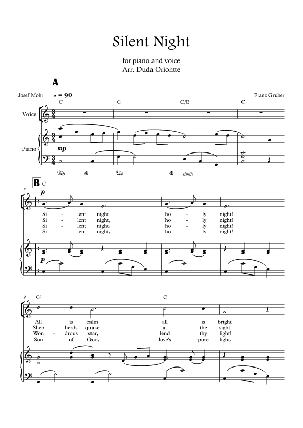 Silent Night (C major - with chords) (arr. Duda Oriontte)