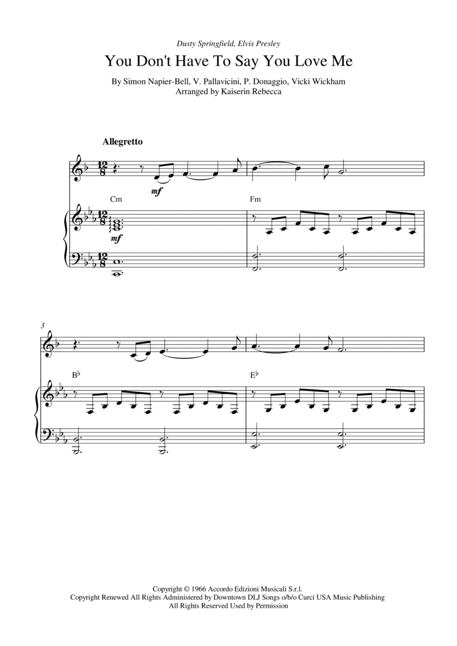 You Don't Have To Say You Love Me (arr. Kaiserin Rebecca)