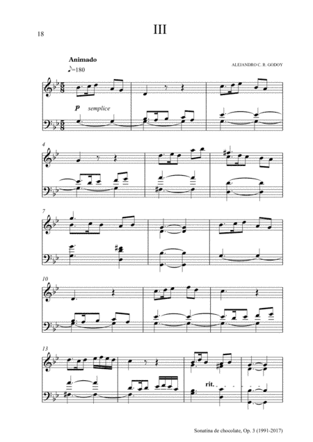 Sonatina de chocolate, Op.3 (para piano) (2017) - III. Animado