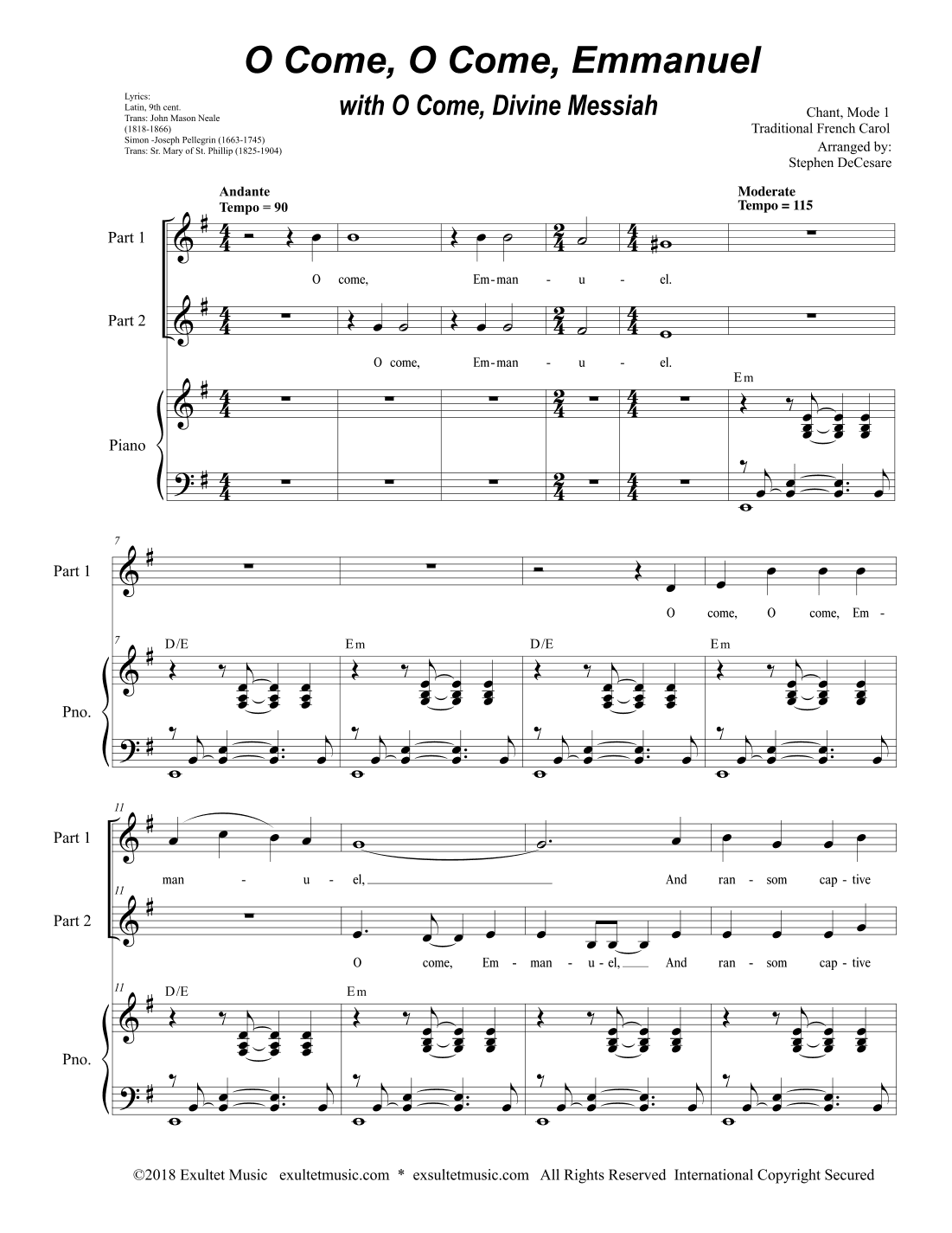 O Come, O Come, Emmanuel (with "O Come, Divine Messiah") (2-part choir) (arr. Stephen DeCesare)