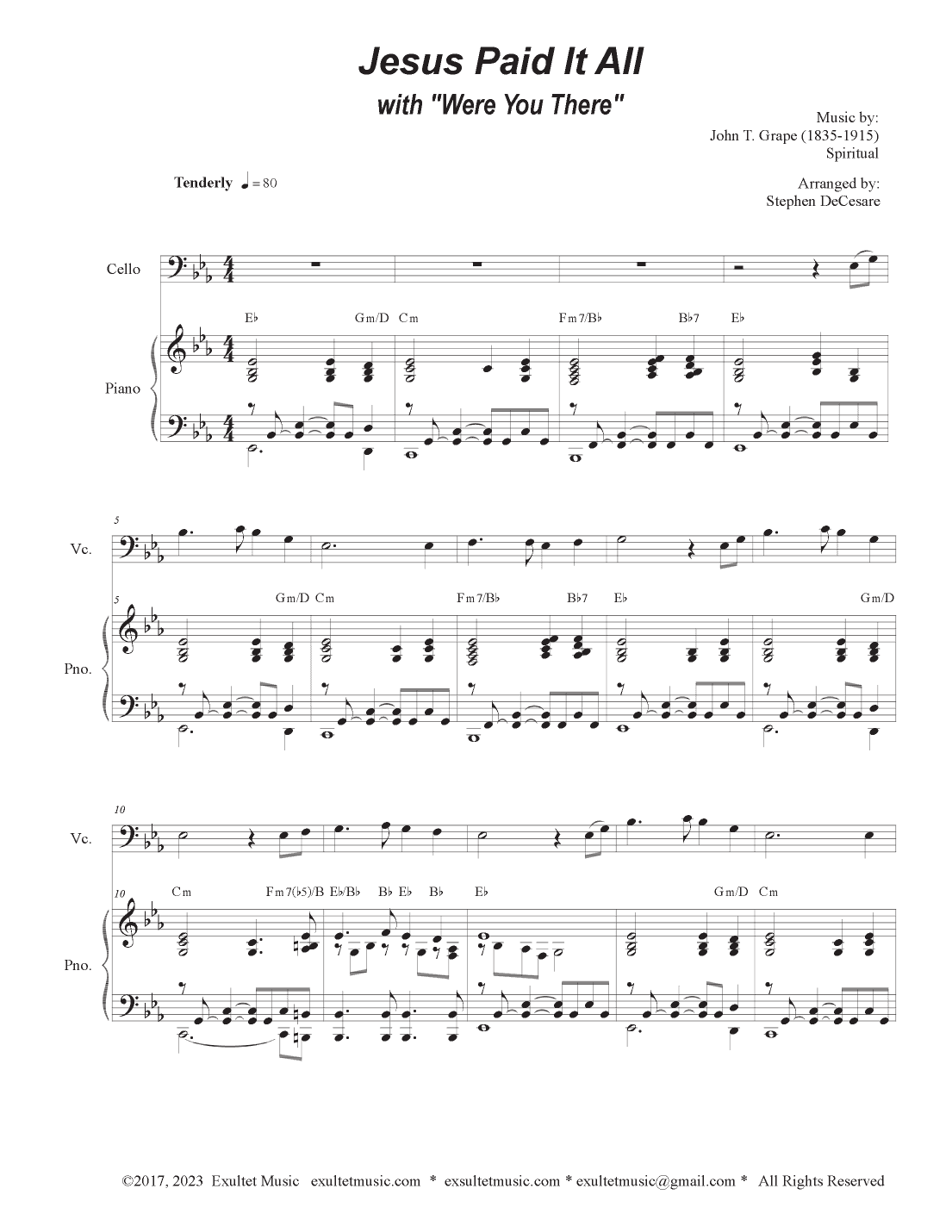 Jesus Paid It All (with "Were You There") (Cello solo and Piano) (arr. Stephen DeCesare)