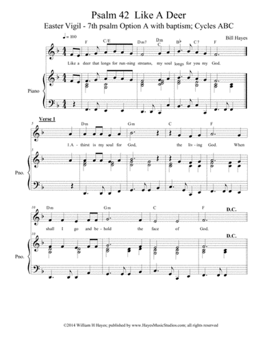 Psalm 42:  Like A Deer (Easter Vigil, 7th psalm with baptism, piano/vocal)