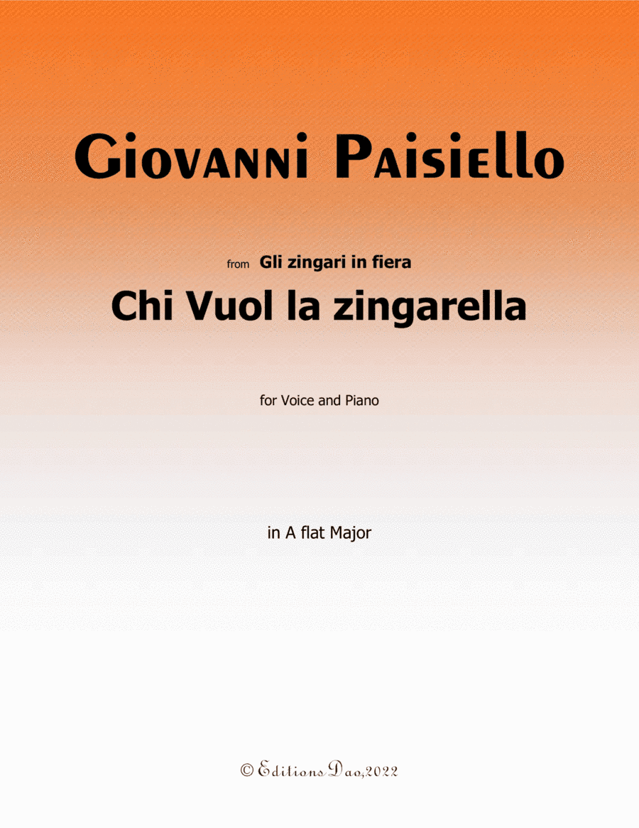 Chi Vuol la zingarella, by Paisiello, in A flat Major (arr. Editions Dao)