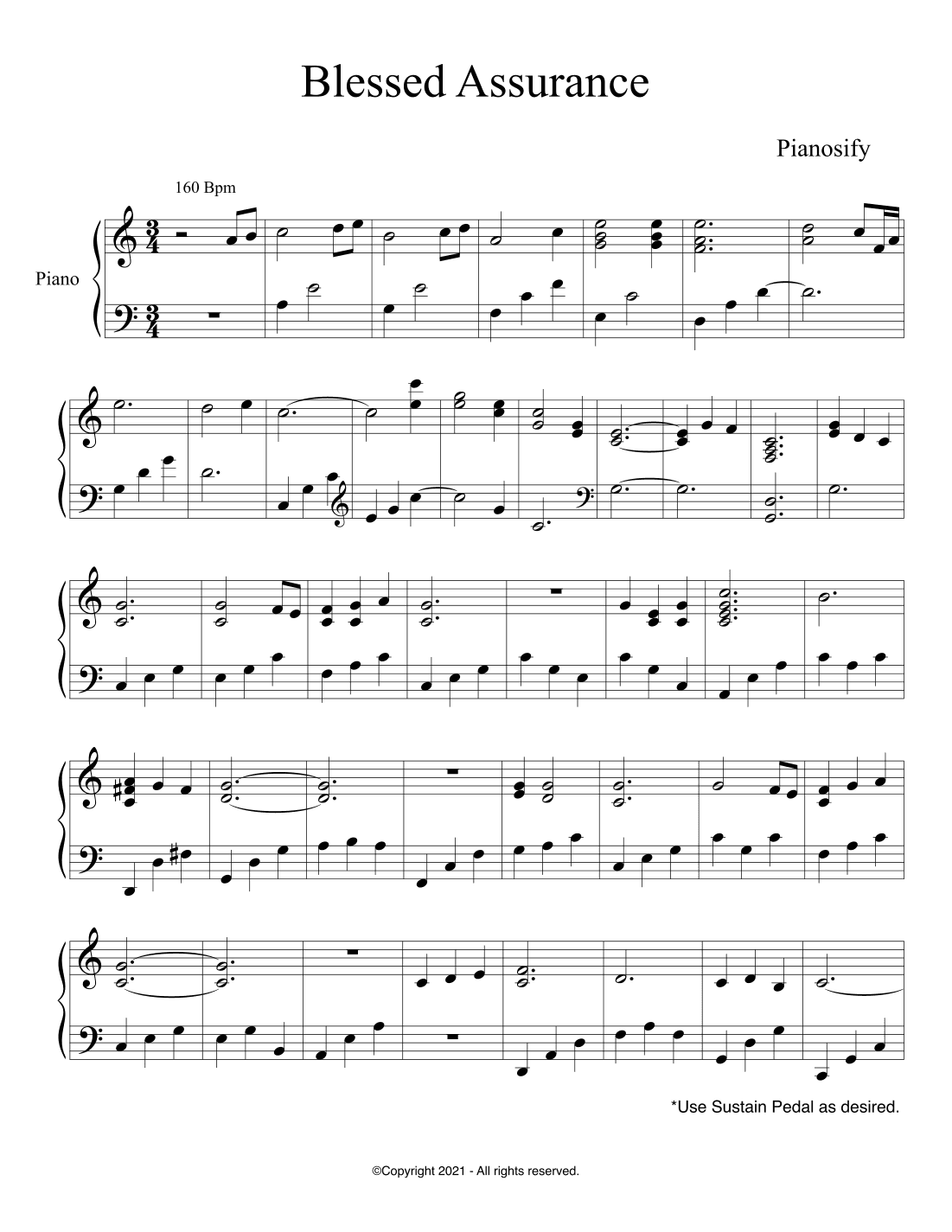 PIANO - Blessed Assurance, Jesus is Mine (Piano Hymns Sheet Music PDF)