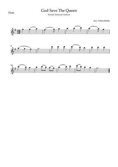 God Save The Queen (British National Anthem) for Flute Solo (arr. Fabio Britto)