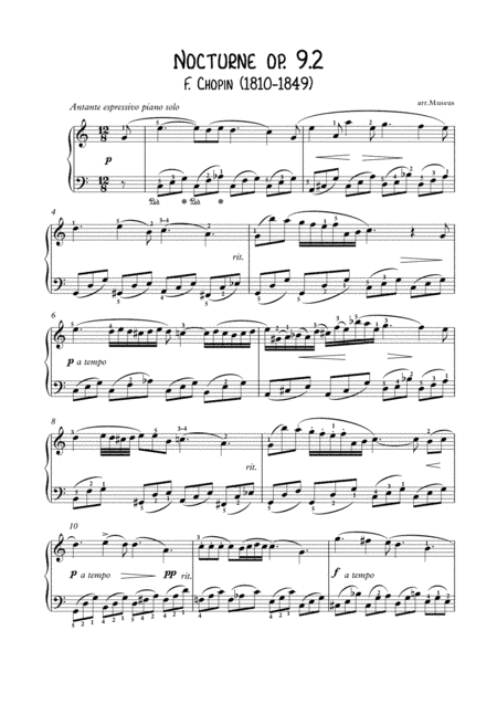 Nocturne 9-2 by Chopin piano solo (arr. PianoSheetNow)