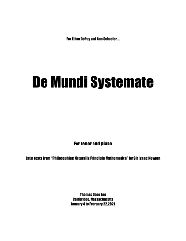 De Mundi Systemate (2021) for tenor and piano