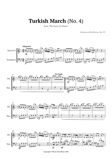 Turkish March by Beethoven for French Horn and Trombone Duet (arr. Ander)