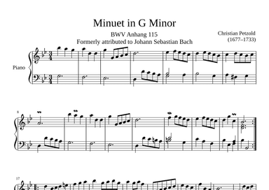Minuet BWV Anhang 115 in G Minor (arr. Zachary Corbett)