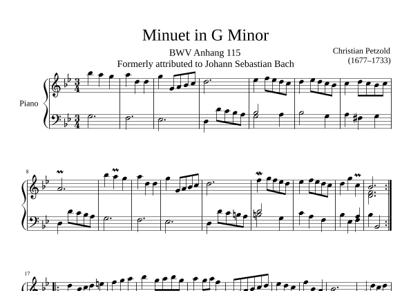 Minuet BWV Anhang 115 in G Minor (arr. Zachary Corbett)