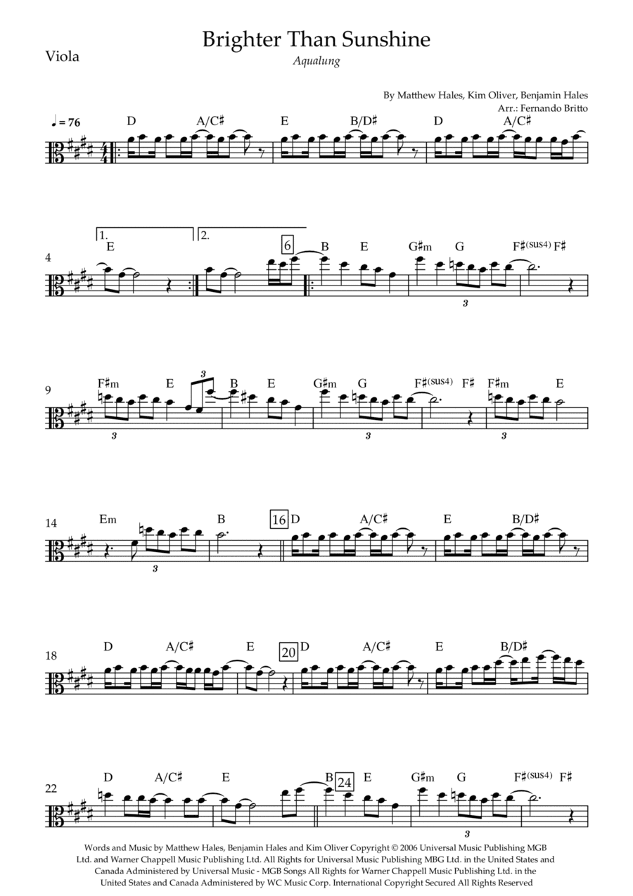Brighter Than Sunshine (arr. Fernando Britto)