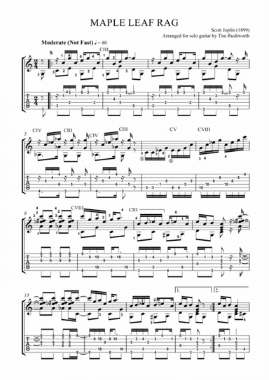 Maple Leaf Rag in C major arranged for guitar solo (arr. Tim Rushworth)