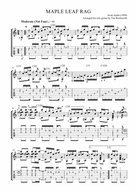 Maple Leaf Rag in C major arranged for guitar solo (arr. Tim Rushworth)
