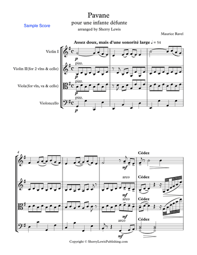 PAVANE POUR UN INFANTE D´FUNTE (Pavane for a dead princess) String Trio, Intermediate Level for 2 vi (arr. Sherry Lewis Publishing)