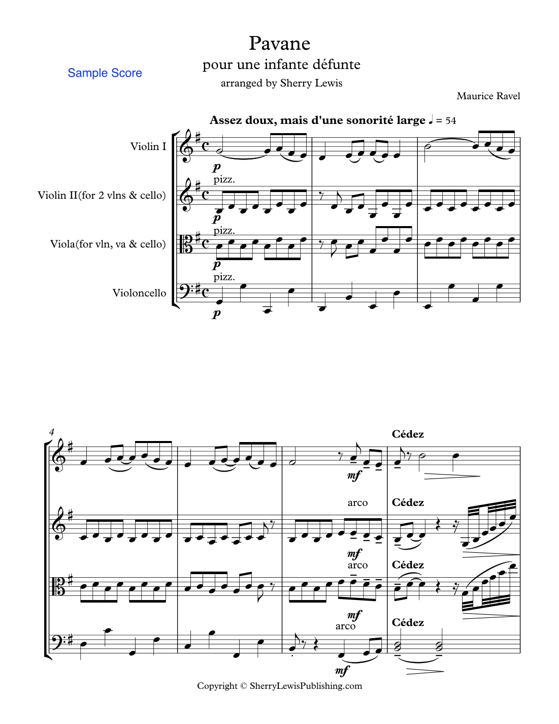 PAVANE POUR UN INFANTE D´FUNTE (Pavane for a dead princess) String Trio, Intermediate Level for 2 vi (arr. Sherry Lewis Publishing)