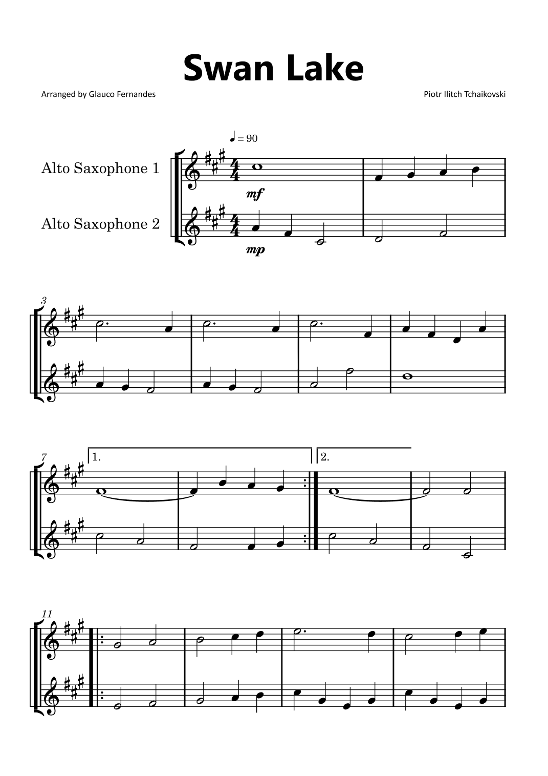 Swan Lake - Alto Saxophone Duet (arr. Glauco Fernandes)