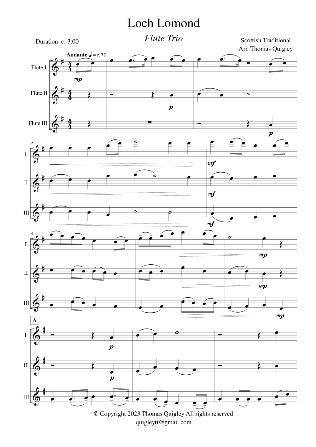 Loch Lomond (Flute Trio) (arr. Thomas Quigley)