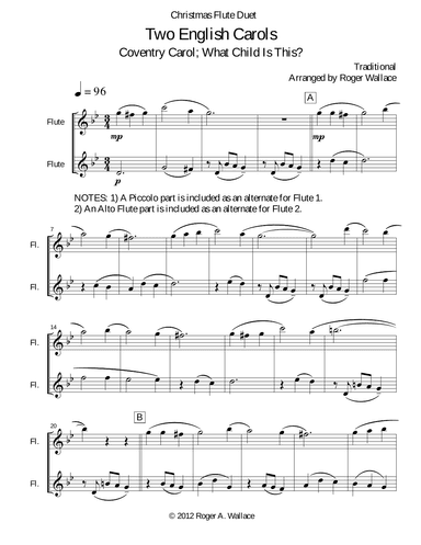 Two English Carols (Coventry Carol; What Child Is This?) - Flute Duet (arr. Roger Wallace)