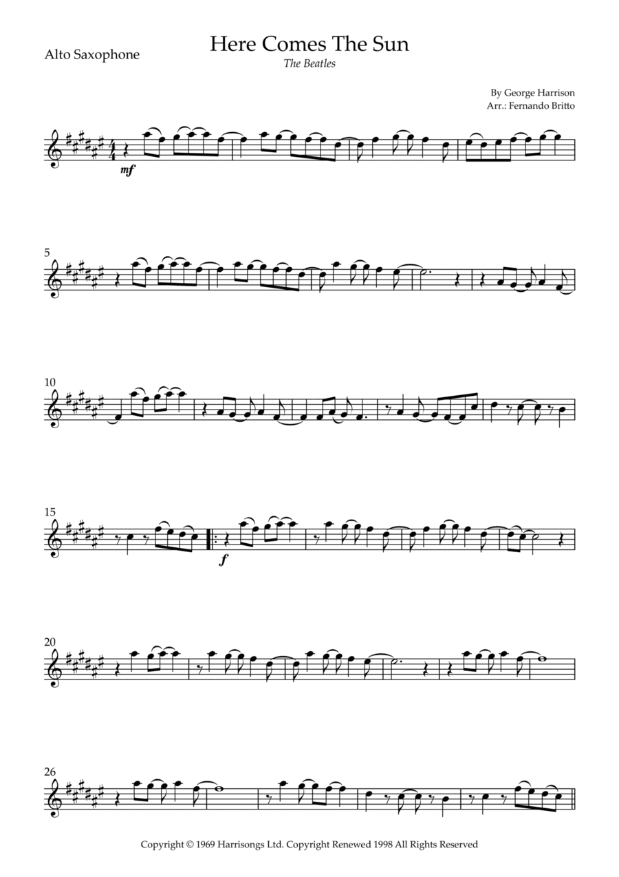 Here Comes The Sun (arr. Fernando Britto)