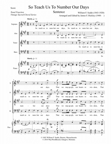 So Teach Us To Number Our Days (arr. James F. Rickley)