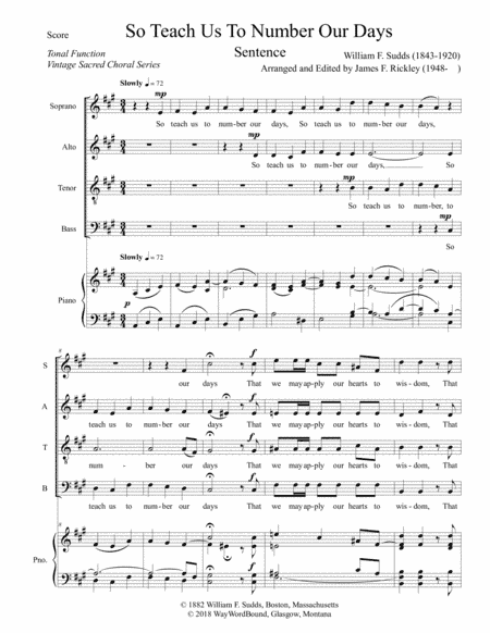So Teach Us To Number Our Days (arr. James F. Rickley)