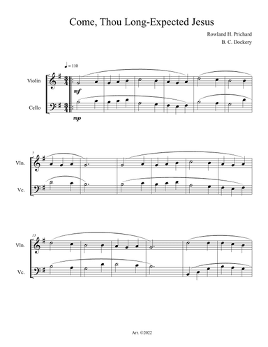 Come, Thou Long-Expected Jesus (Violin and Cello Duet) (arr. B. C. Dockery)