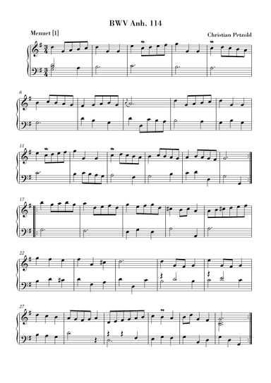 Bach - Minuet in G major and G minor (BWV Anh. 114 - 115) Original Version (arr. Ahiva Editions)