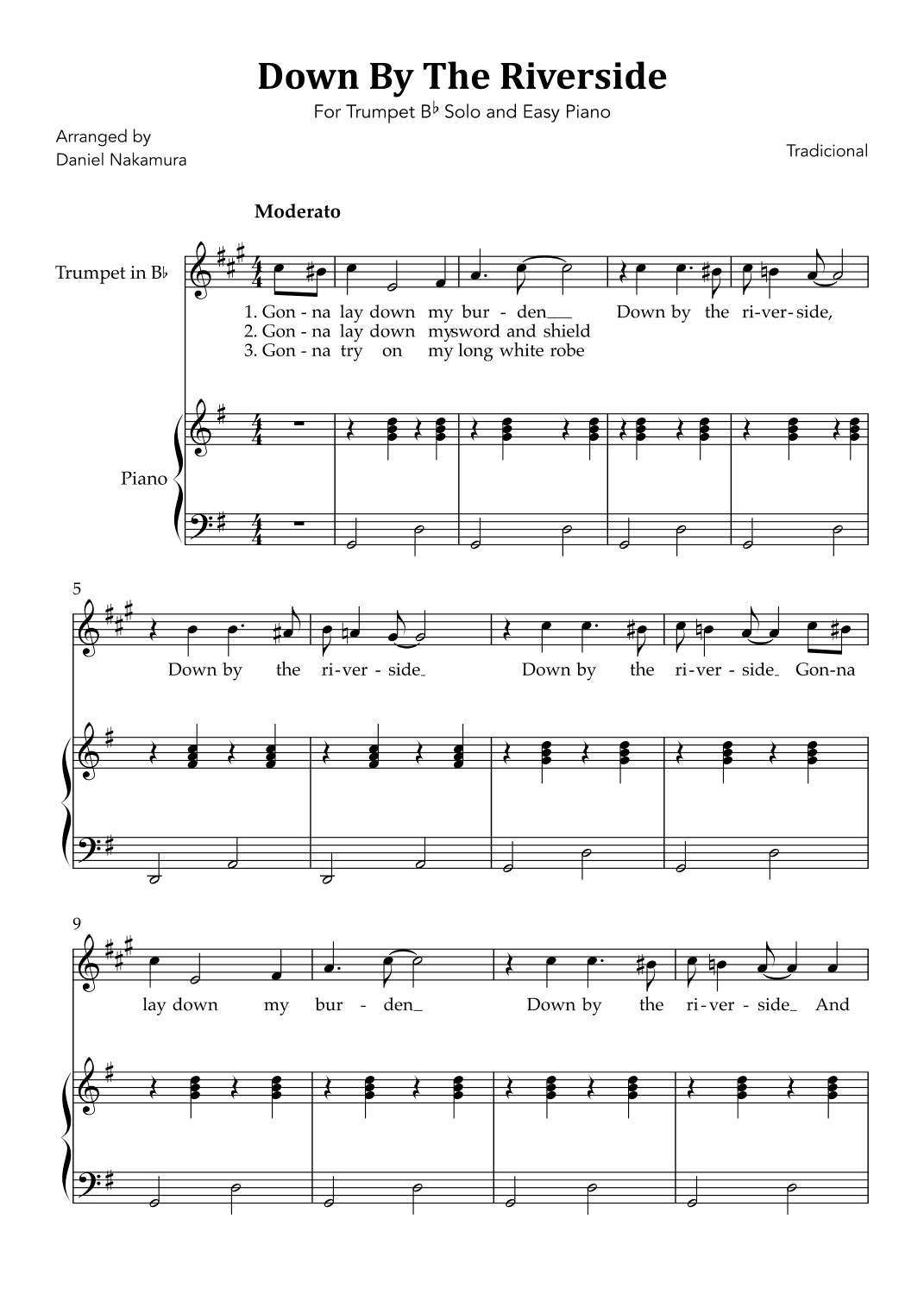 Down By The Riverside (For Trumpet in Bb and Easy Piano) (arr. Daniel Nakamura)