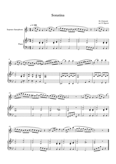 Sonatina (In C Major), Muzio Clementi, For Soprano Saxophone & Piano (arr. Eugene Egorov)