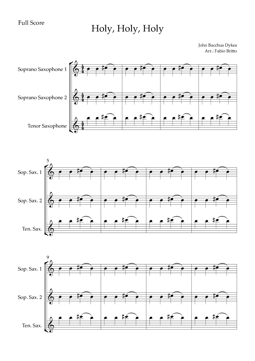 Holy, Holy, Holy (Traditional Christian Song) for Saxophone Trio (arr. Fabio Britto)