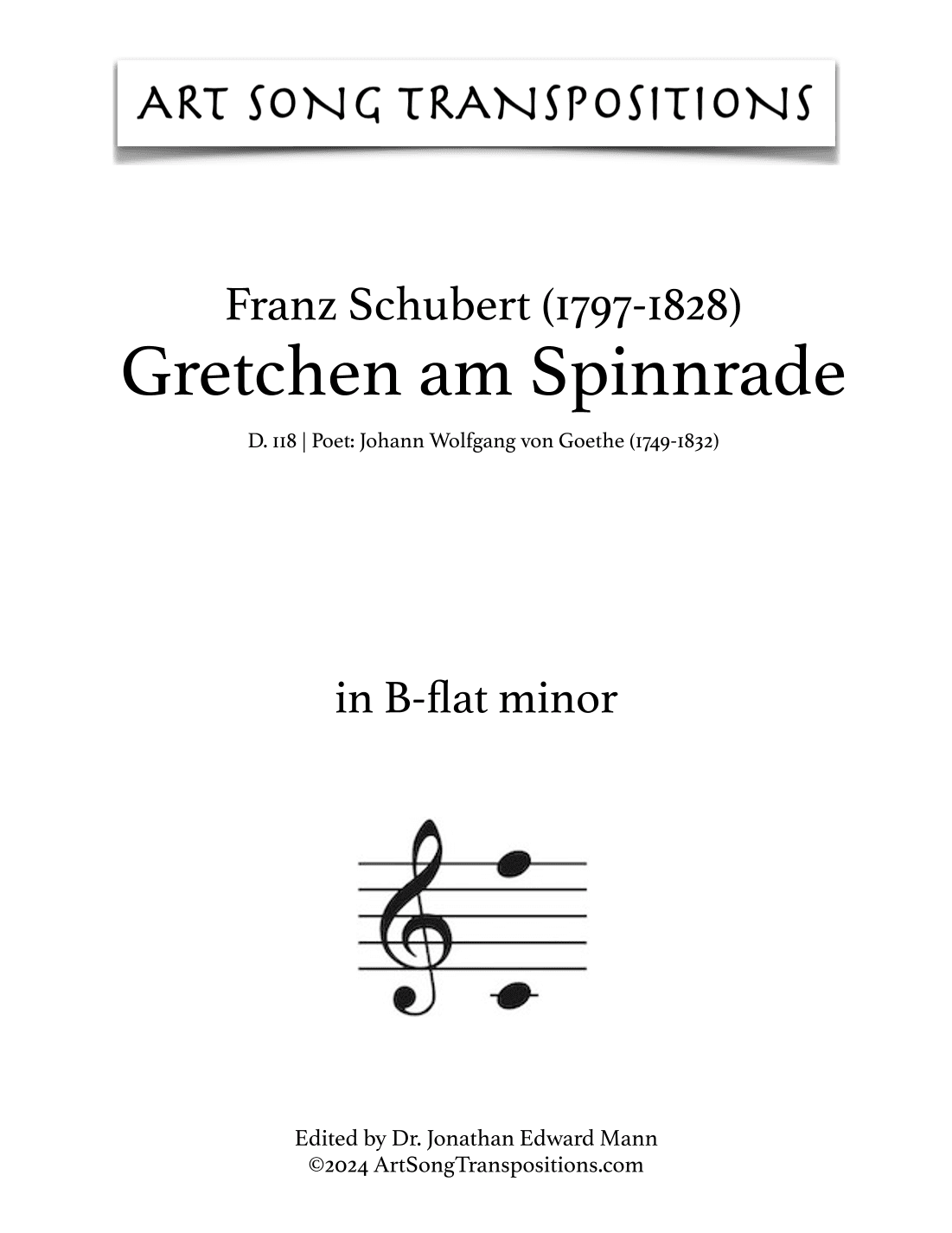 SCHUBERT: Gretchen am Spinnrade, D. 118 (transposed to B-flat minor) (arr. ArtSongTranspositions.com)