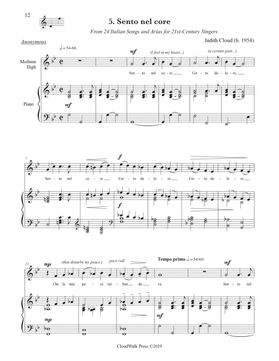 24 Italian Songs and Arias for 21st-Century Singers, no. 5 Sento nel core