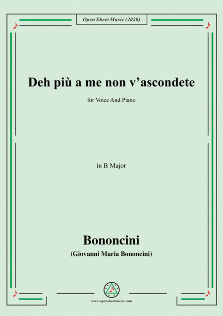 Bononcini,G.M.-Deh più a me non v'ascondete,in B Major,for Voice and Piano (arr. MSM)