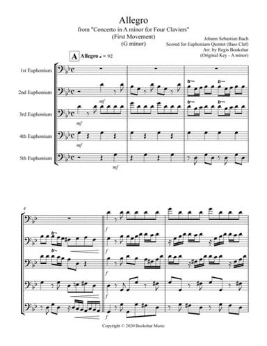 Allegro (from "Concerto for Four Claviers") (G min) (Euphonium Quintet - Bass Clef) (arr. Regis Bookshar)