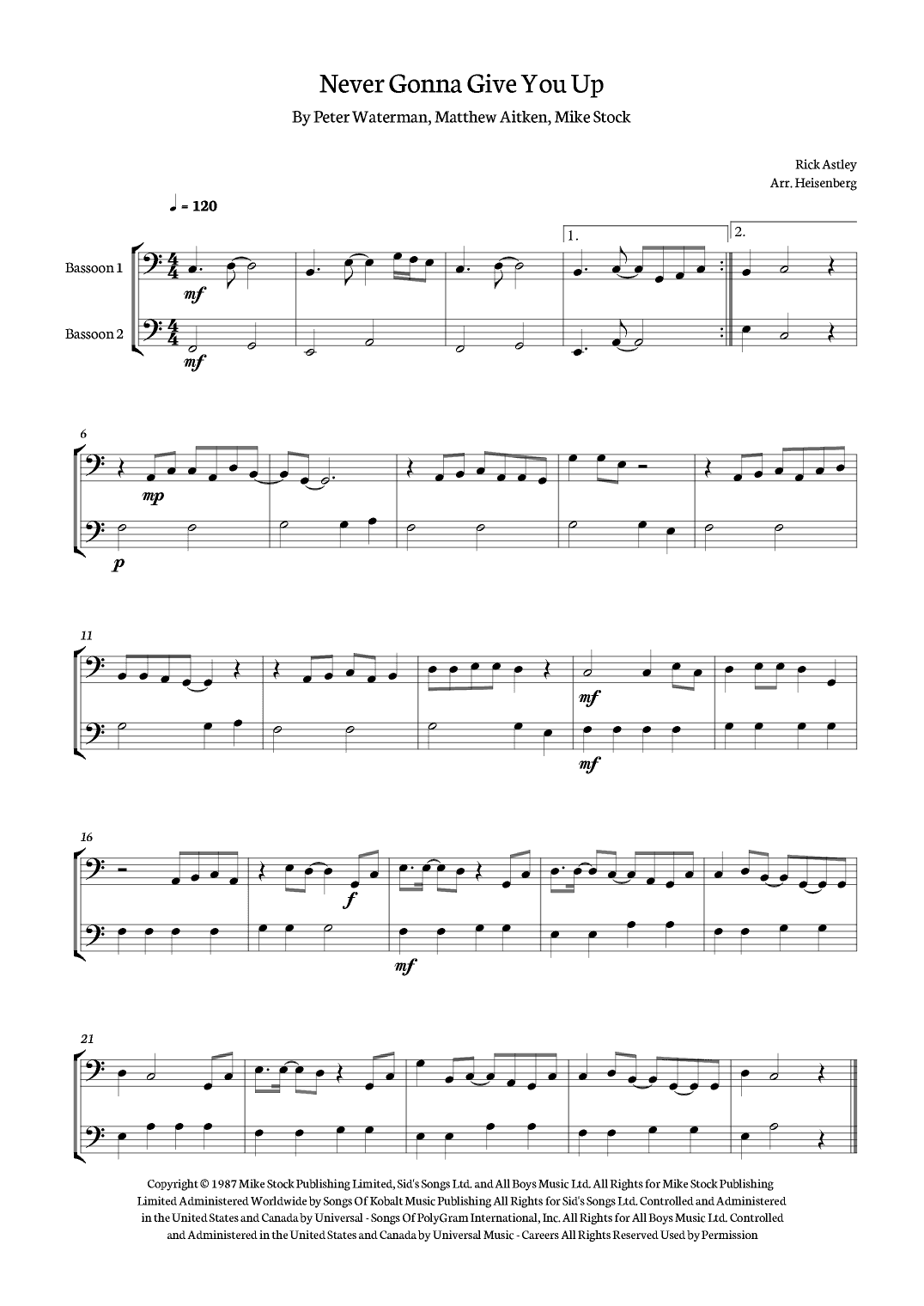 Never Gonna Give You Up (arr. Heisenberg)