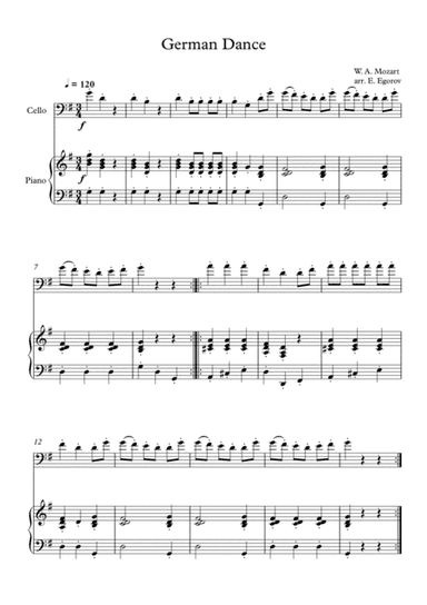 German Dance, Wolfgang Amadeus Mozart, For Cello & Piano