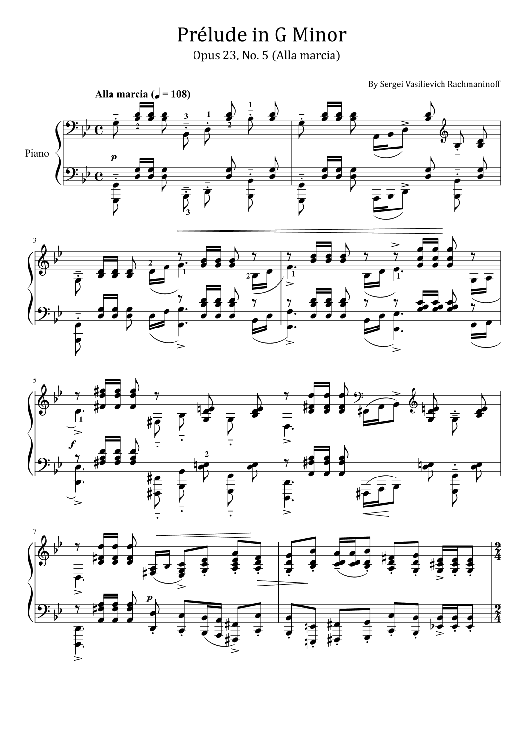 Rachmaninoff - Prélude in G Minor (Alla marcia) - Op.23 No. 5 - Original With Fingered (arr. poon)