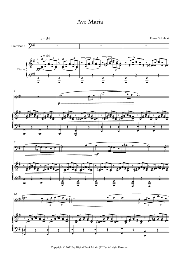 Ave Maria - Franz Schubert (Trombone + Piano) (arr. Digital Book Music)