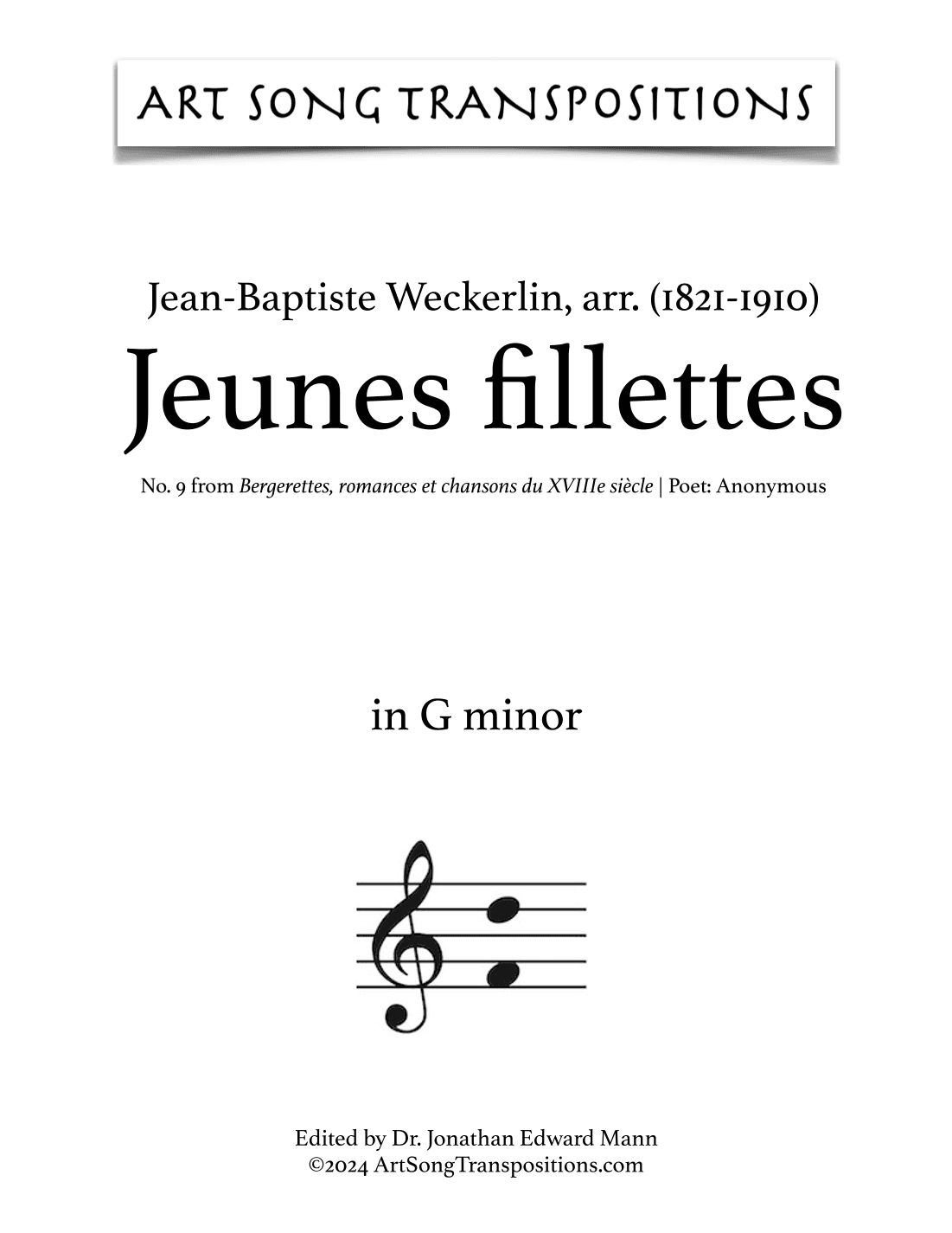 WECKERLIN: Jeunes fillettes (transposed to G minor) (arr. Jean-Baptiste Weckerlin)