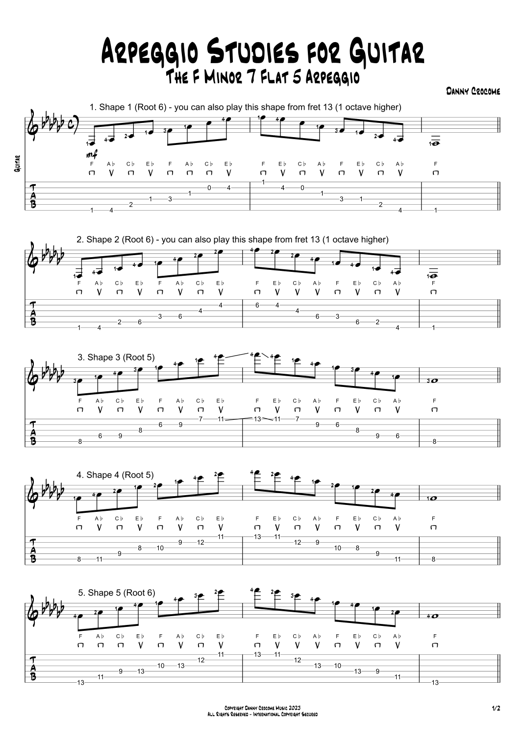 Arpeggio Studies for Guitar - The F Minor 7 Flat 5 Arpeggio