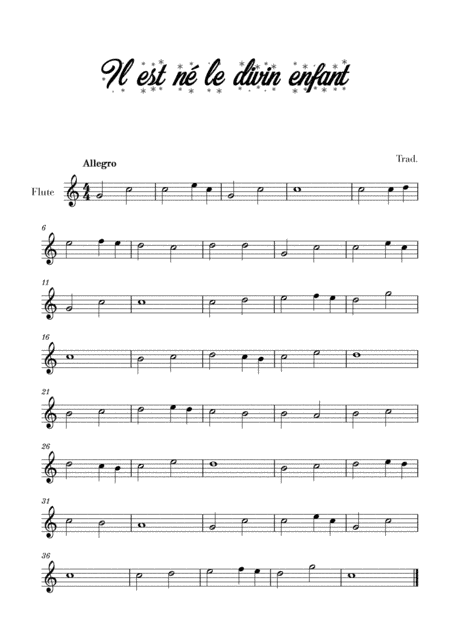 Il est né le divin enfant (for Flute) (arr. Cadenza Editions)