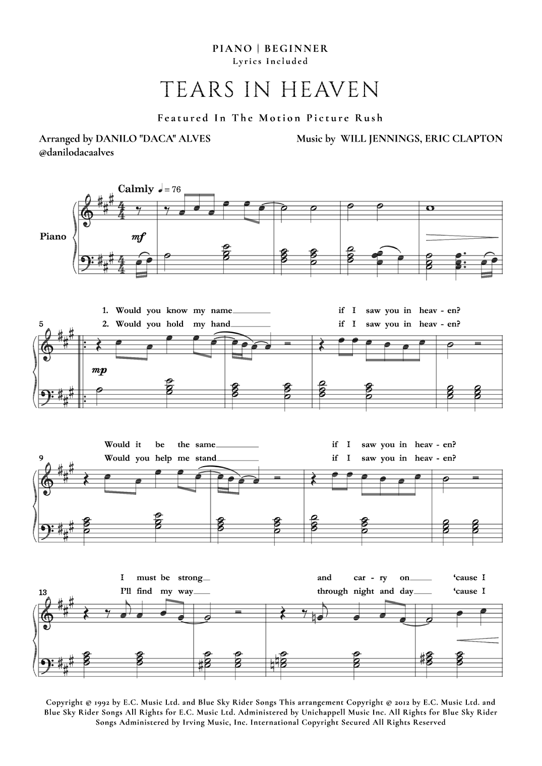 Tears In Heaven (arr. Danilo "Daca" Alves)