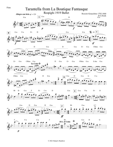 Tarantella from La Boutique Fantasque Flute Solo (arr. R G Roth)