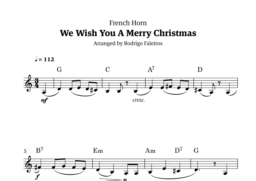 We Wish You a Merry Christmas (for solo french horn) (arr. Rodrigo Faleiros)