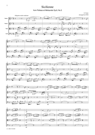 Faure  Sicilienne from Pelleas et Melisande Op.8, No.3, for string quartet, CF104 (arr. FCMUSIC)