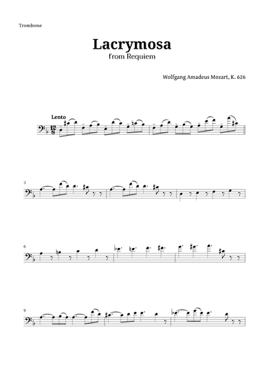 Lacrymosa from Requiem by Mozart for Trombone (arr. Langanho)