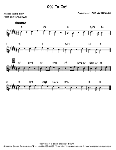 Ode To Joy (Beethoven) - Lead sheet (key of B) (arr. Stephen Bulat)