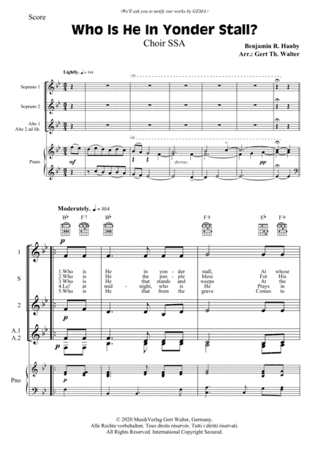 Who Is He In Yonder Stall? (arr. Gert Th. Walter)