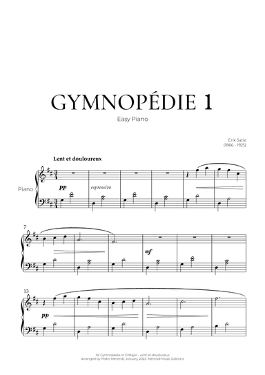 Gymnopédie 1 (Easy Piano) - Erik Satie (arr. Pedro Merendi)